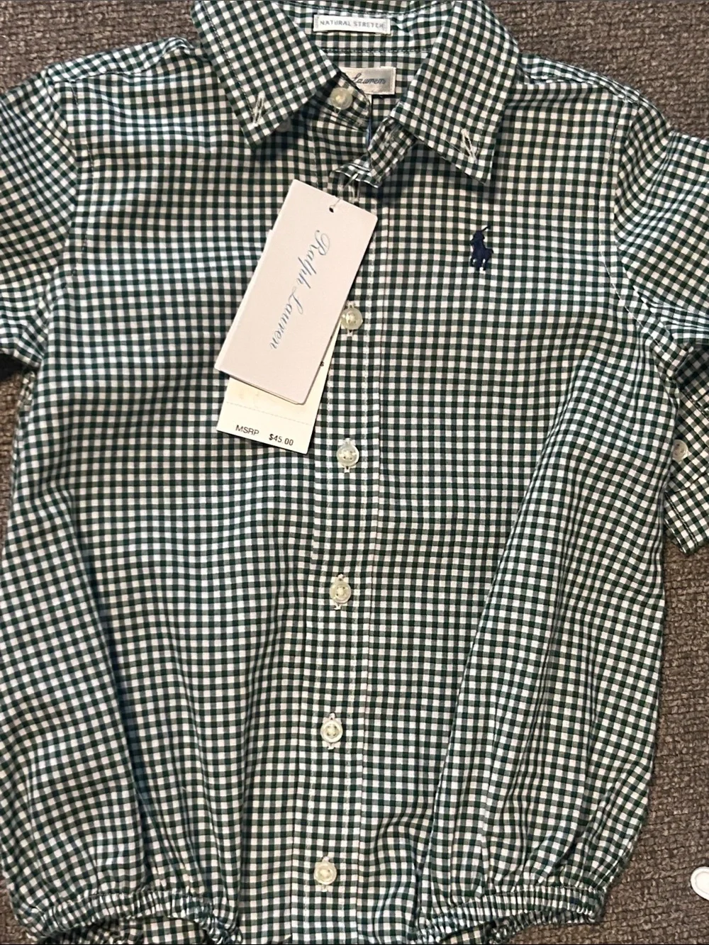 Polo by Ralph Lauren Green Gingham Button-Front Baby Bodysuit 50%OFF SEND OFFER